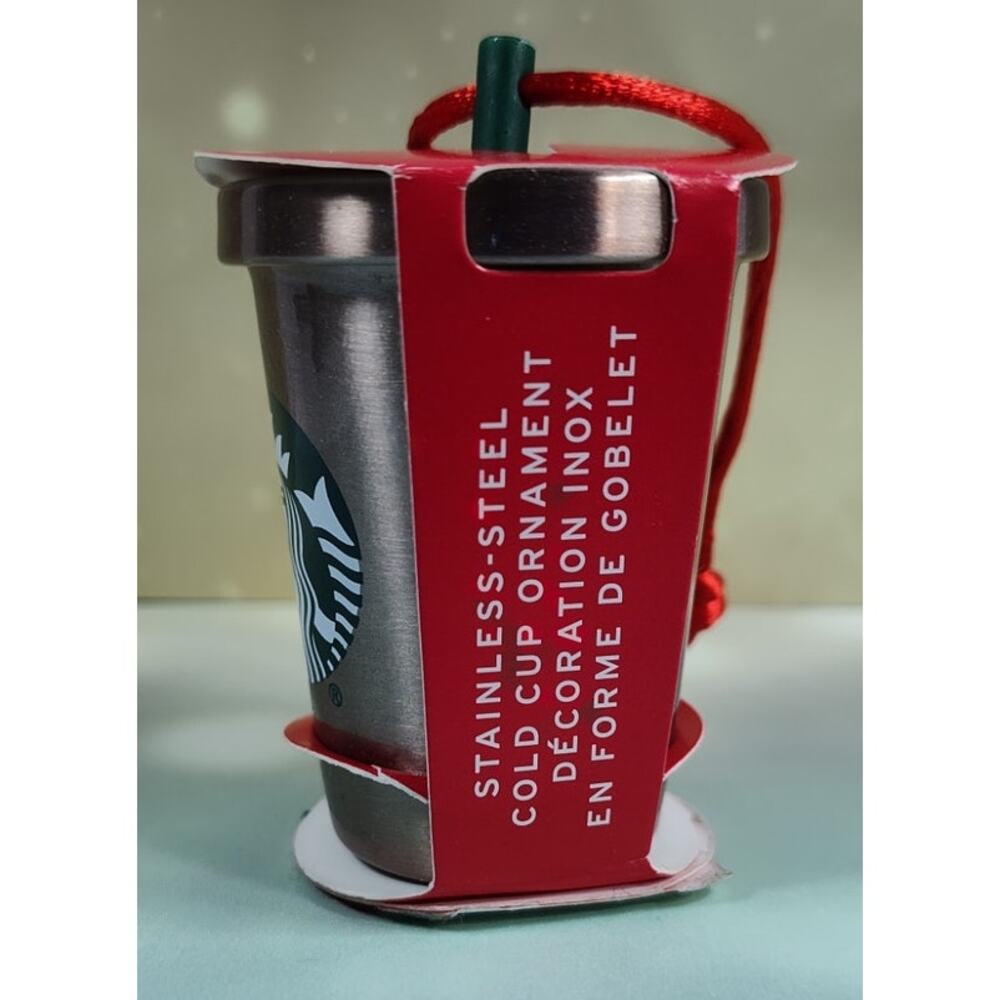 Starbucks Christmas Ornament Cold Cup with Straw 2018 Sparkly Stainless Steel - Picture 3 of 6